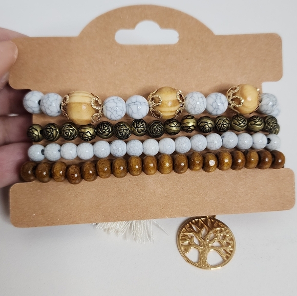 NEW‼️Bohemian Wooden Bead Bracelet Set with Gold Accents (4PCS) - Picture 4 of 4